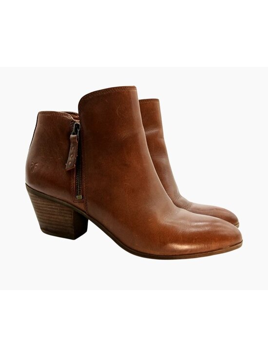 Frye Shoes - Frye Judith Double Zip Brown Leather Ankle Booties Womens Size 9M Boots Stacked